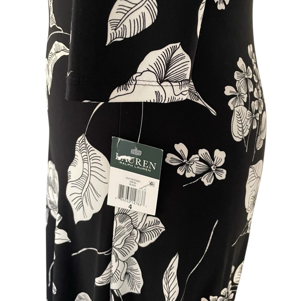Lauren Ralph Lauren Floral-Print Midi Surplice Dress Black and White Sz: 4 NWT - Picture 9 of 15